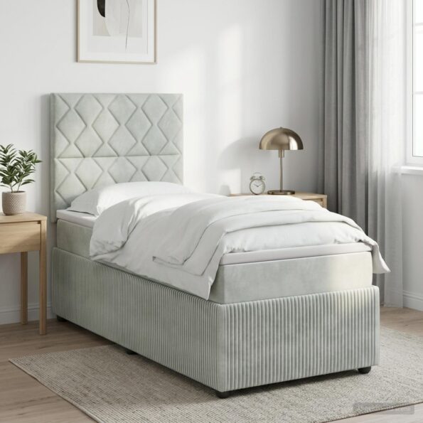 vidaXL LED boxspring posteľ s matracom Svetlosivá 90 x 190 cm Zamat – Obrázok 12
