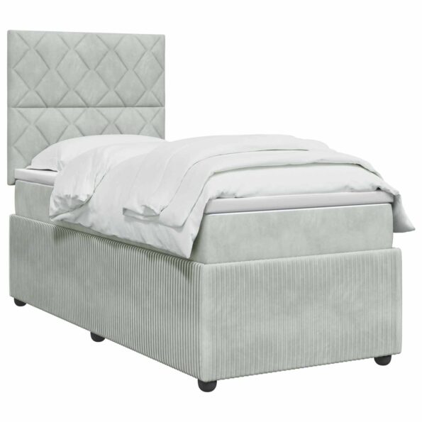 vidaXL LED boxspring posteľ s matracom Svetlosivá 90 x 190 cm Zamat – Obrázok 2