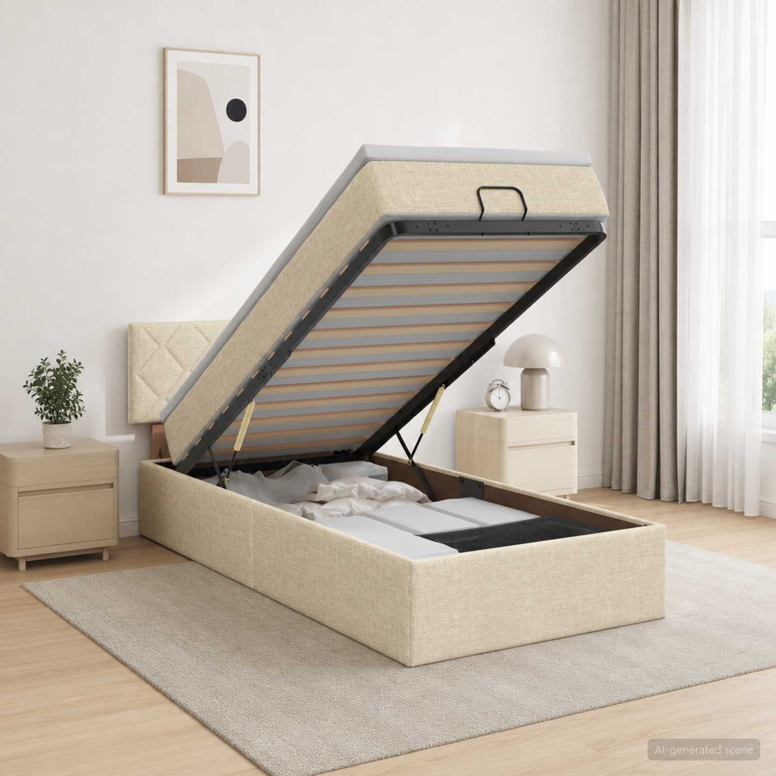 3456369_1.jpg vidaXL Polohovací postel s matrací Krémová 80 x 200 cm Látka – Obrázok 1