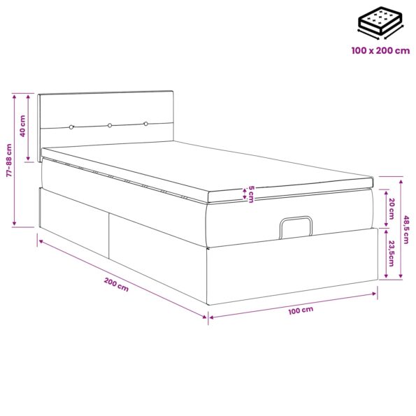vidaXL Ottoman posteľ s matracom a LED Modrá 100 x 200 cm Látka – Obrázok 12