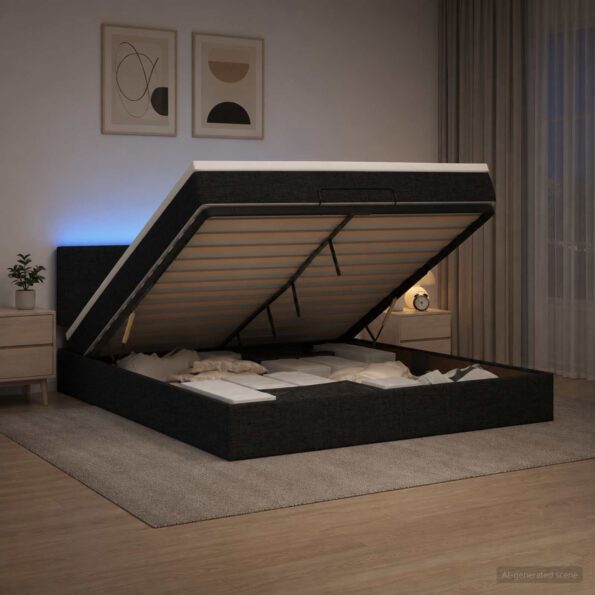 vidaXL Ottoman posteľ s matracom a LED Čierna 140 x 200 cm Látka – Obrázok 12