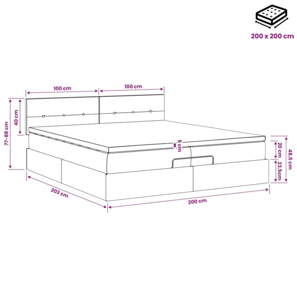 vidaXL Ottoman posteľ s matracom a LED Sivohnedá 200 x 200 cm Látka – Obrázok 12