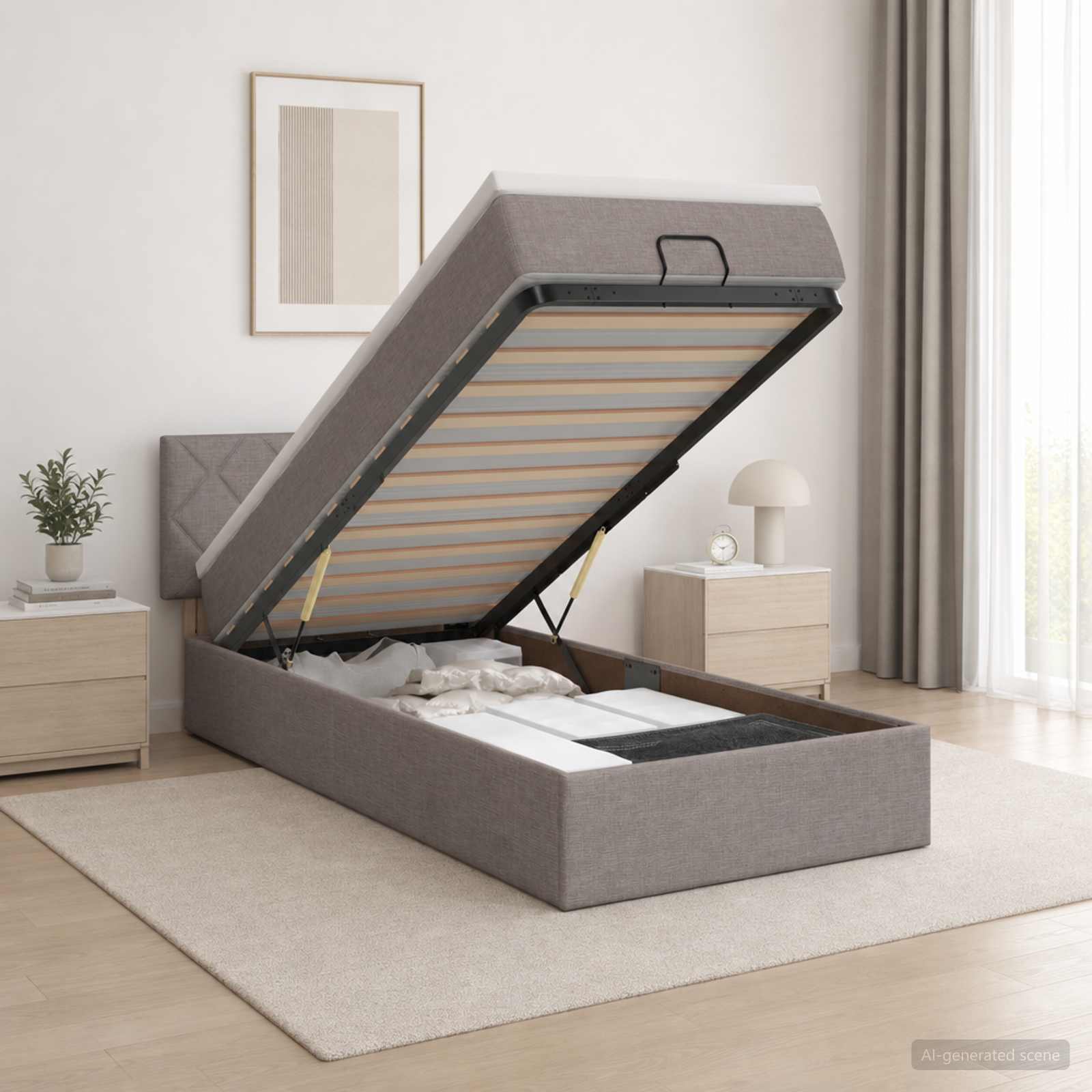 3456964_1.jpg vidaXL Ottoman posteľ s matracom a LED Sivohnedá 90 x 200 cm Látka – Obrázok 1