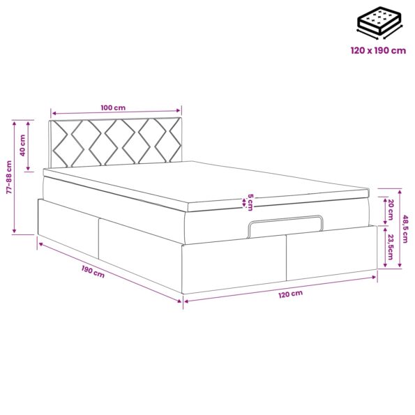 vidaXL Ottoman posteľ s matracom a LED Sivohnedá 120 x 190 cm Látka – Obrázok 12