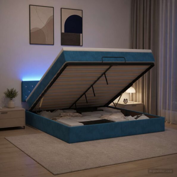 vidaXL Ottoman posteľ s matracom a LED Tmavo modrá 140 x 200 cm Zamat – Obrázok 12