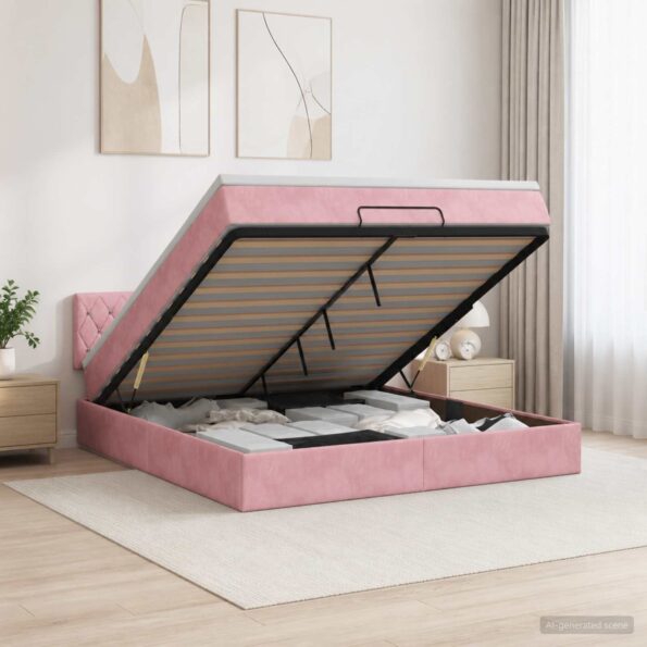 vidaXL Ottoman posteľ s matracom a LED Ružová 180 x 200 cm Zamat – Obrázok 13