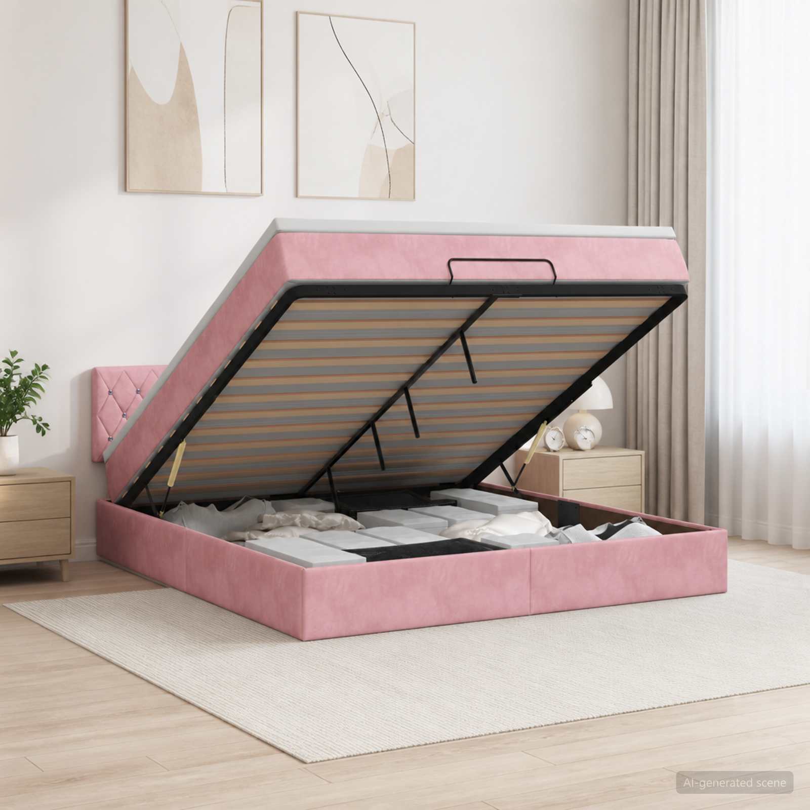 3457088_1.jpg vidaXL Ottoman posteľ s matracom a LED Ružová 180 x 200 cm Zamat – Obrázok 1