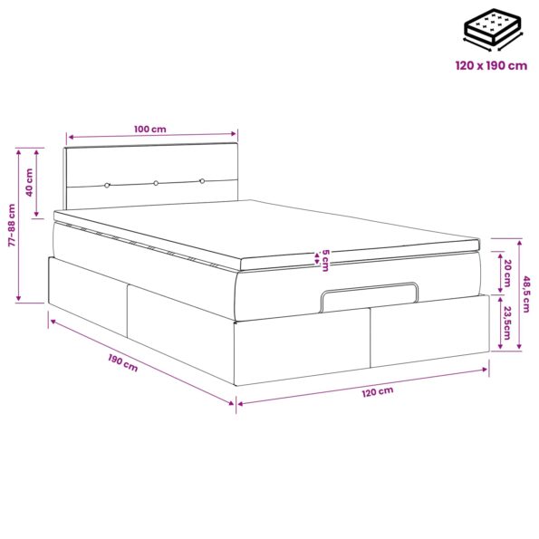 vidaXL Ottoman posteľ s matracom a LED Tmavozelená 120 x 190 cm Zamat – Obrázok 12