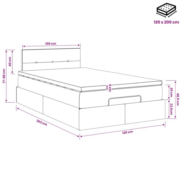 vidaXL Ottoman posteľ s matracom a LED Tmavozelená 120 x 200 cm Zamat – Obrázok 12