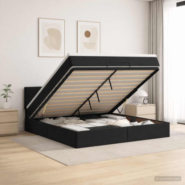 vidaXL Ottoman posteľ s matracom a LED Čierna 160 x 200 cm Zamat – Obrázok 4