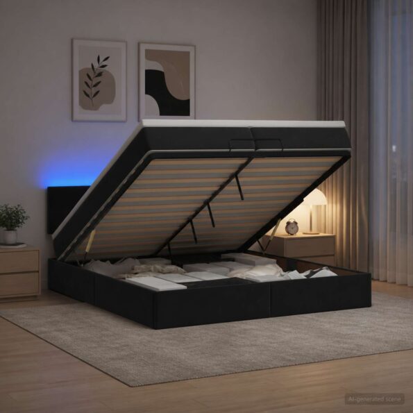 vidaXL Ottoman posteľ s matracom a LED Čierna 200 x 200 cm Zamat – Obrázok 12