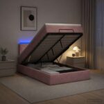 vidaXL Ottoman posteľ s matracom a LED Ružová 120 x 190 cm Zamat – Obrázok 13