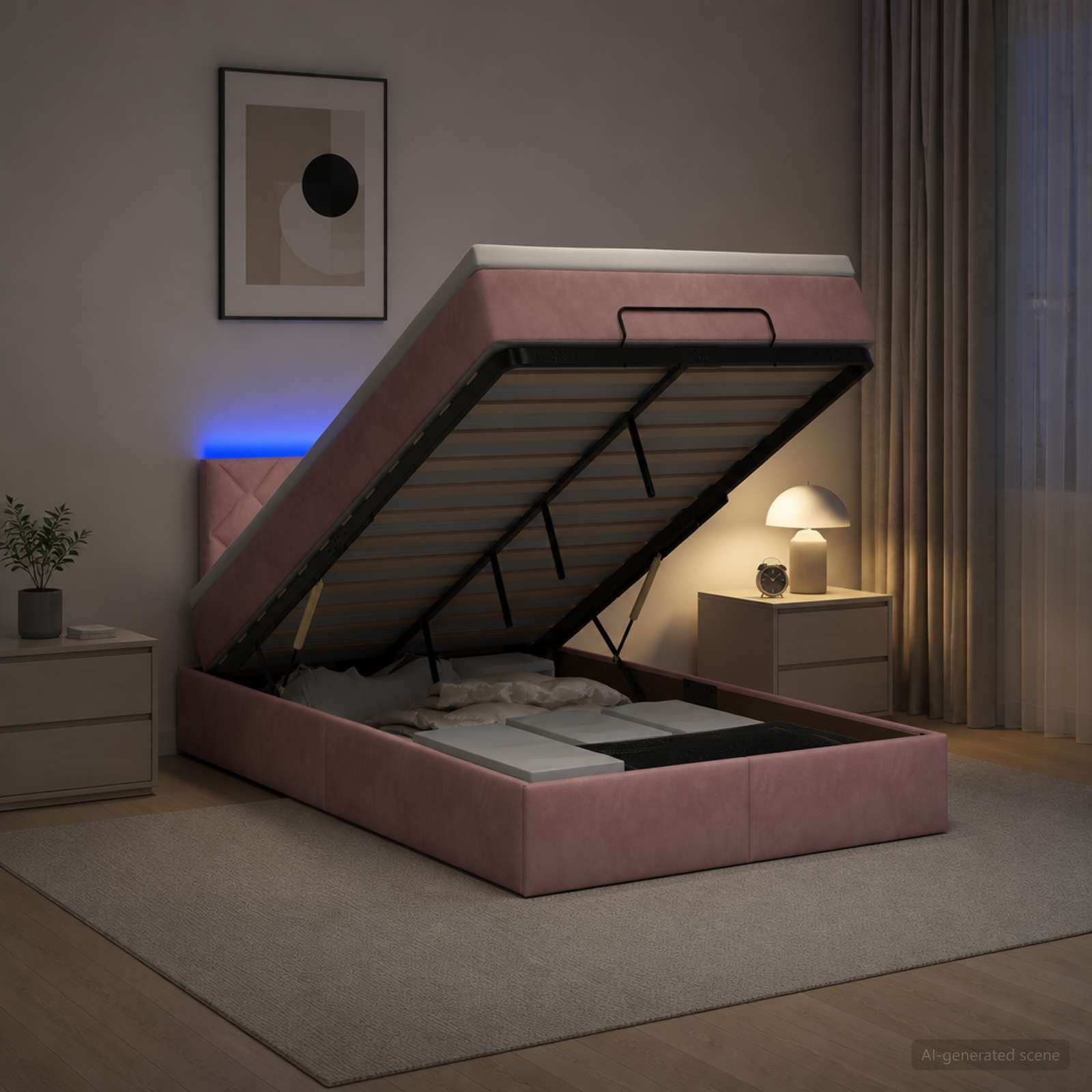 3457202_1.jpg vidaXL Ottoman posteľ s matracom a LED Ružová 120 x 190 cm Zamat – Obrázok 1