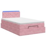 vidaXL Ottoman posteľ s matracom a LED Ružová 120 x 190 cm Zamat – Obrázok 8