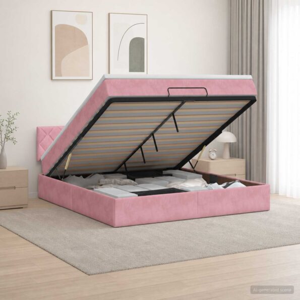 vidaXL Ottoman posteľ s matracom a LED Ružová 180 x 200 cm Zamat – Obrázok 13