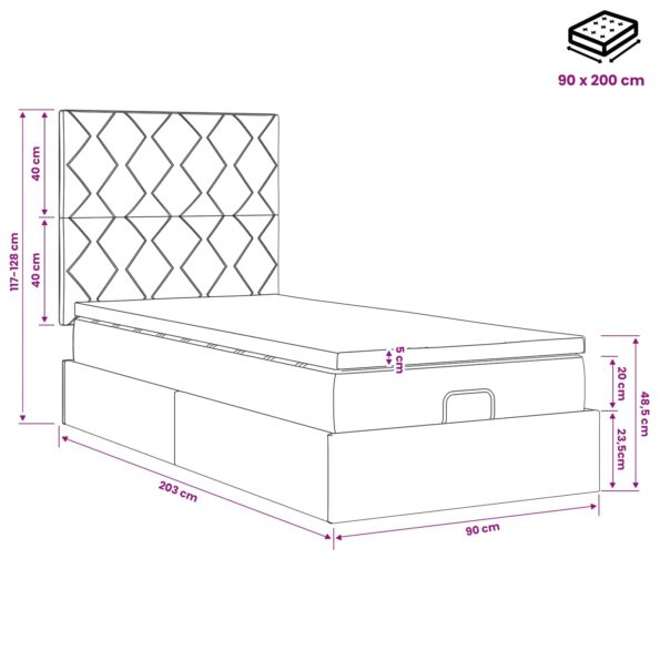 vidaXL Polohovací postel s matrací Čierna 90 x 200 cm Zamat – Obrázok 11