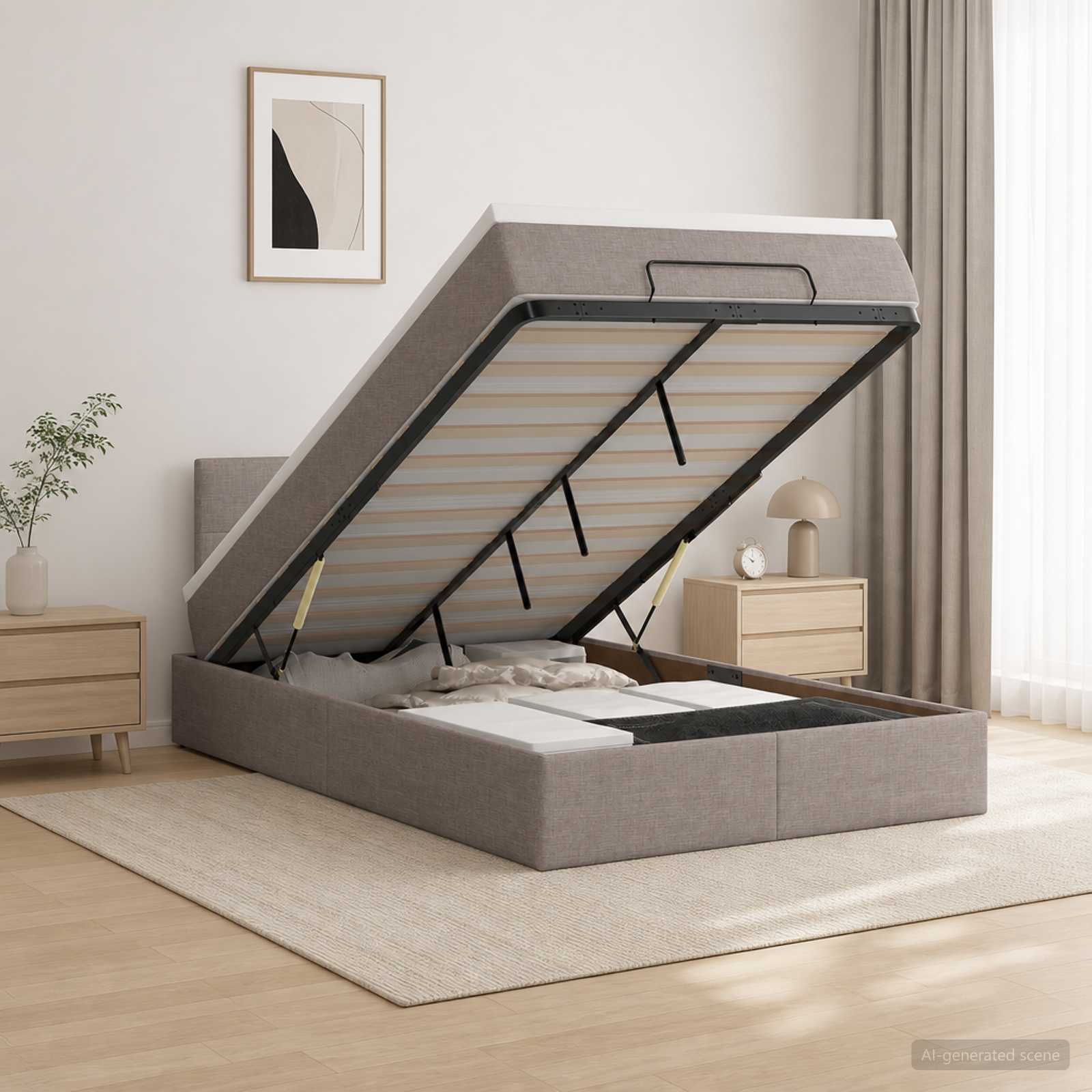 3458059_1.jpg vidaXL Ottoman posteľ s matracom a LED Sivohnedá 120 x 190 cm Látka – Obrázok 1