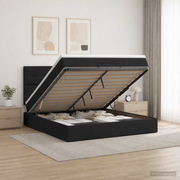 vidaXL Ottoman posteľ s matracom a LED Čierna 140 x 190 cm Látka – Obrázok 4
