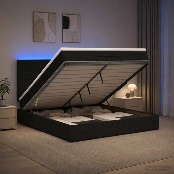 vidaXL Ottoman posteľ s matracom a LED Čierna 140 x 200 cm Látka – Obrázok 12
