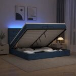 vidaXL Ottoman posteľ s matracom a LED Modrá 200 x 200 cm Látka – Obrázok 12