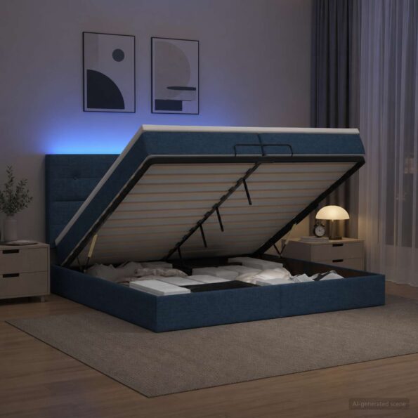 vidaXL Ottoman posteľ s matracom a LED Modrá 200 x 200 cm Látka – Obrázok 12