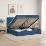vidaXL Ottoman posteľ s matracom a LED Modrá 200 x 200 cm Látka – Obrázok 13