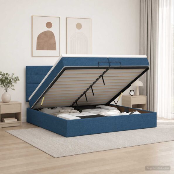 vidaXL Ottoman posteľ s matracom a LED Modrá 200 x 200 cm Látka – Obrázok 13