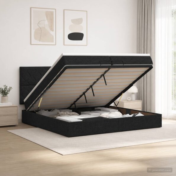 vidaXL Ottoman posteľ s matracom a LED Čierna 200 x 200 cm Látka – Obrázok 12