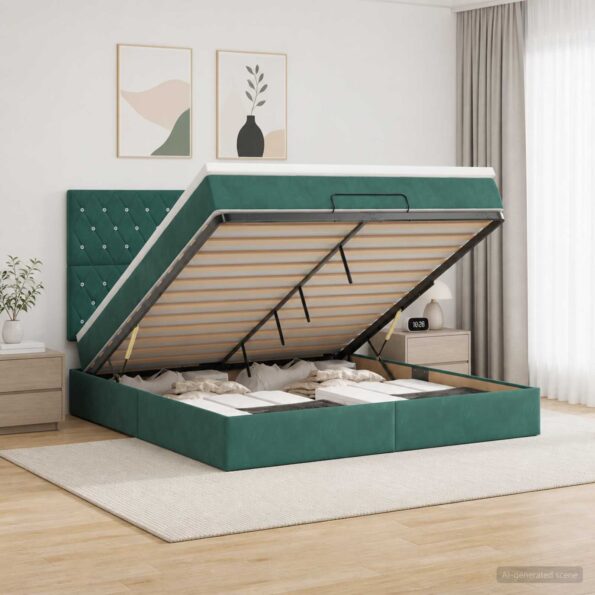 vidaXL Ottoman posteľ s matracom a LED Tmavozelená 140 x 190 cm Zamat – Obrázok 12