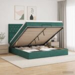 vidaXL Ottoman posteľ s matracom a LED Tmavozelená 140 x 190 cm Zamat
