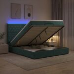 vidaXL Ottoman posteľ s matracom a LED Tmavozelená 140 x 190 cm Zamat – Obrázok 4