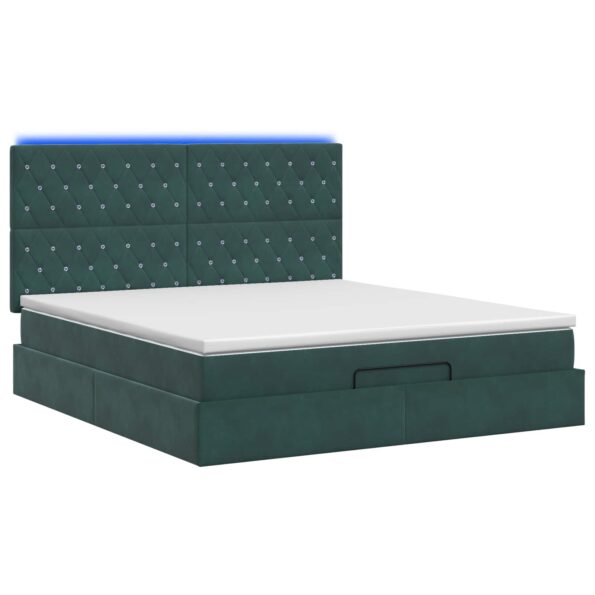 vidaXL Ottoman posteľ s matracom a LED Tmavozelená 140 x 190 cm Zamat – Obrázok 7
