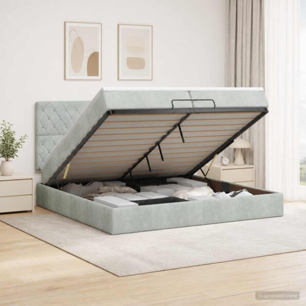 vidaXL Ottoman posteľ s matracom a LED Svetlosivá 200 x 200 cm Zamat – Obrázok 13