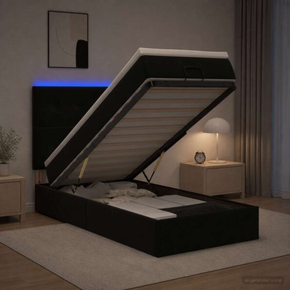 vidaXL Ottoman posteľ s matracom a LED Čierna 80 x 200 cm Zamat – Obrázok 4