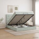 vidaXL Ottoman posteľ s matracom a LED Svetlosivá 160 x 200 cm Zamat