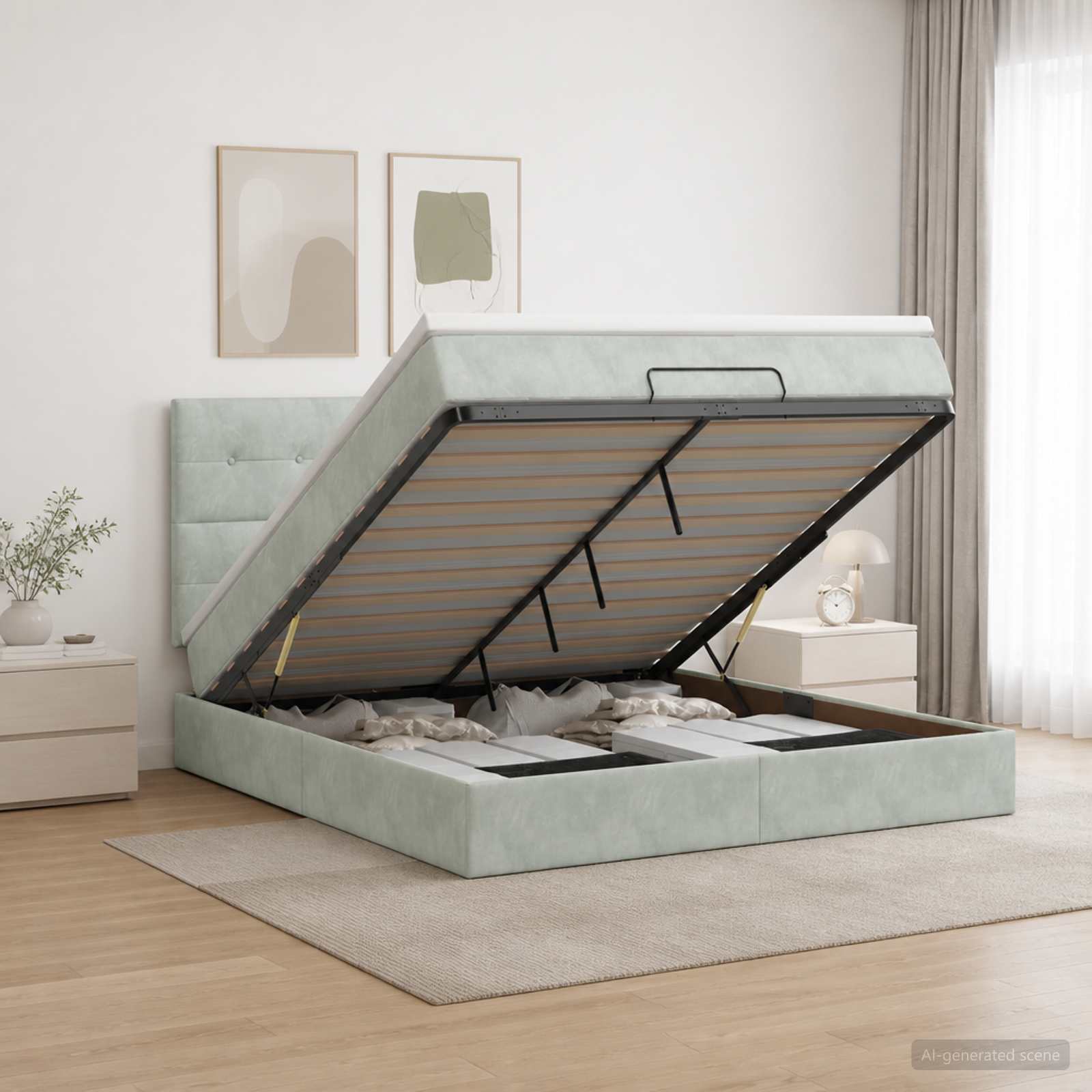 3458313_1.jpg vidaXL Ottoman posteľ s matracom a LED Svetlosivá 160 x 200 cm Zamat – Obrázok 1