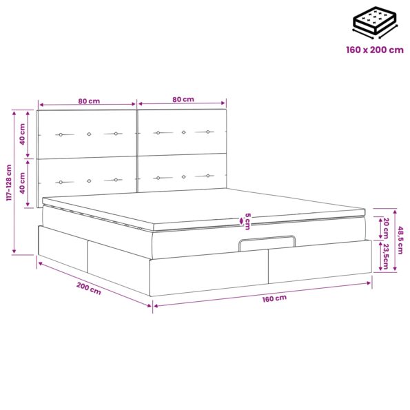 vidaXL Ottoman posteľ s matracom a LED Svetlosivá 160 x 200 cm Zamat – Obrázok 12