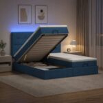 vidaXL Ottoman posteľ s matracom a LED Modrá 200 x 200 cm Látka – Obrázok 13