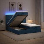 vidaXL Ottoman posteľ s matracom a LED Modrá 200 x 200 cm Látka – Obrázok 13