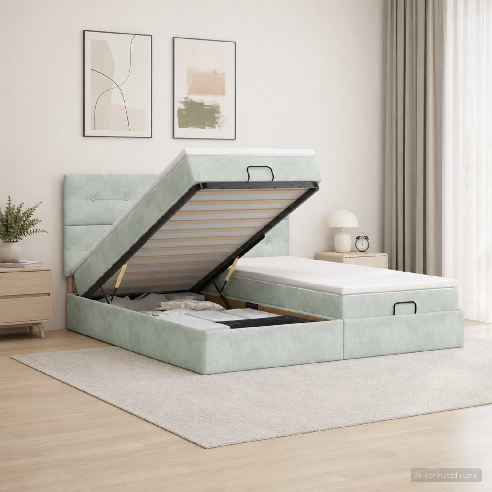 3458490_1.jpg vidaXL Ottoman posteľ s matracom a LED Svetlosivá 160 x 200 cm Zamat – Obrázok 1