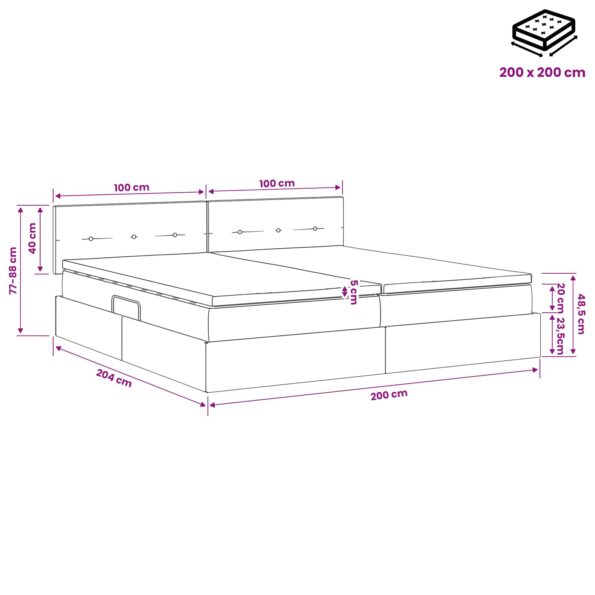 vidaXL Postel s úložným prostorem a matrací Sivohnedá 200 x 200 cm – Obrázok 11