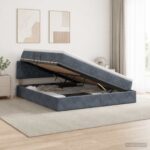 vidaXL Úložná posteľ s čelnou doskou Tmavosivá 140 x 200 cm Zamat – Obrázok 12