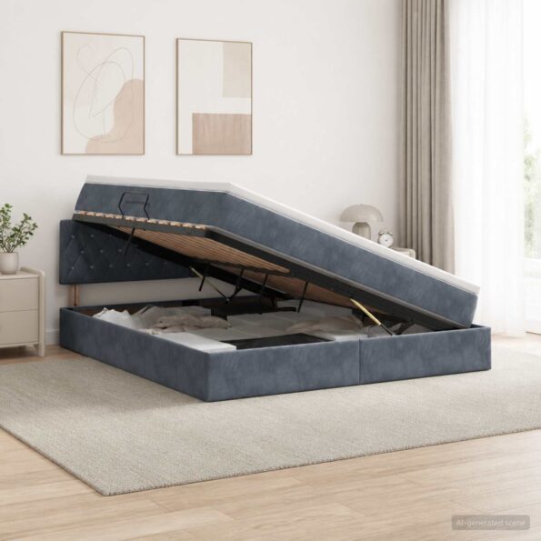 vidaXL Úložná posteľ s čelnou doskou Tmavosivá 140 x 200 cm Zamat – Obrázok 12