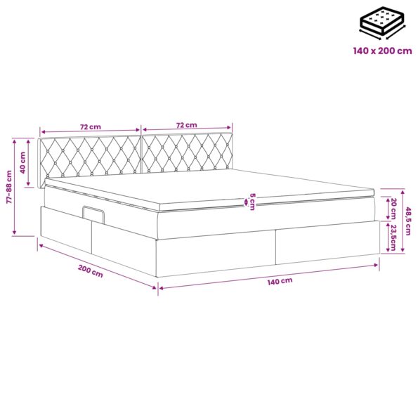 vidaXL Úložná posteľ s čelnou doskou Tmavosivá 140 x 200 cm Zamat – Obrázok 11