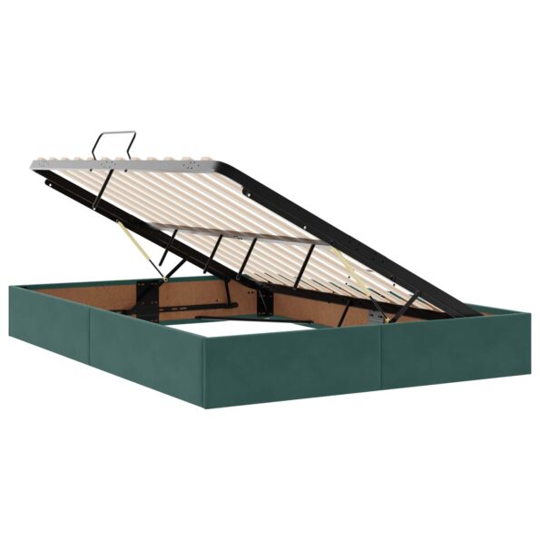 vidaXL Úložná posteľ s čelnou doskou Tmavozelená 160 x 200 cm Zamat – Obrázok 4