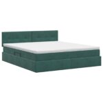 vidaXL Úložná posteľ s čelnou doskou Tmavozelená 160 x 200 cm Zamat – Obrázok 7
