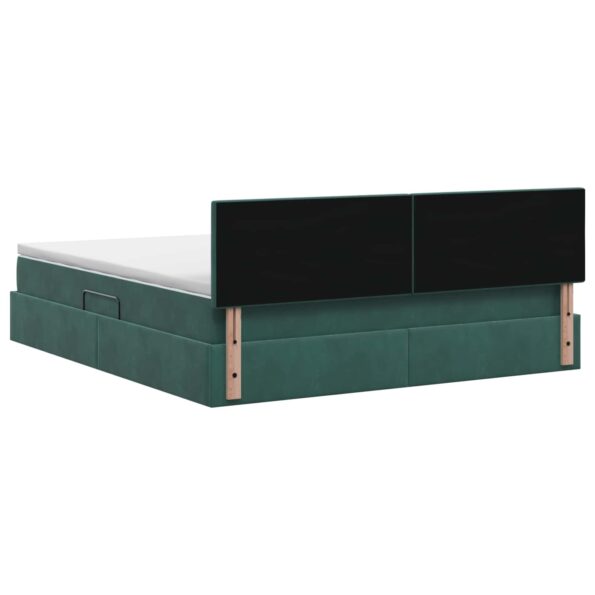 vidaXL Úložná posteľ s čelnou doskou Tmavozelená 160 x 200 cm Zamat – Obrázok 8