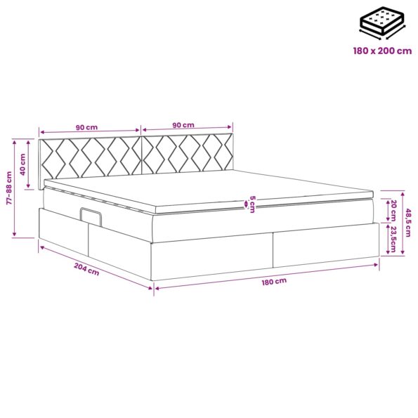 vidaXL Úložná posteľ s čelnou doskou Svetlosivá 180 x 200 cm Zamat – Obrázok 11