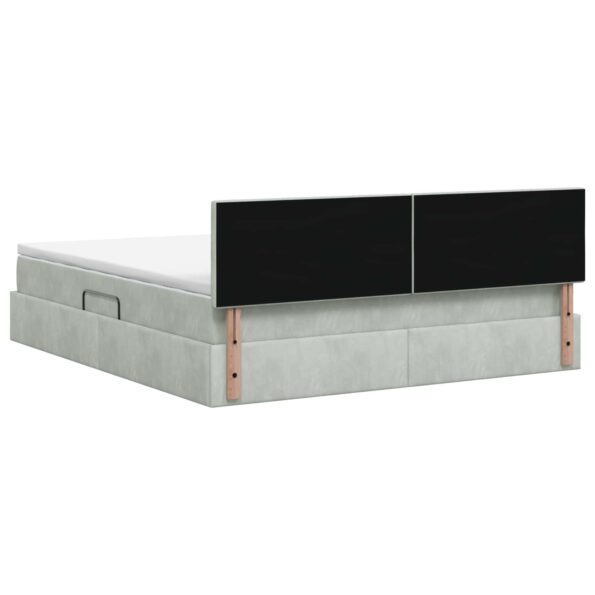 vidaXL Úložná posteľ s čelnou doskou Svetlosivá 180 x 200 cm Zamat – Obrázok 8