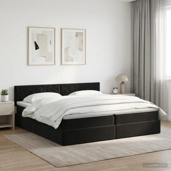 vidaXL Úložná posteľ s čelnou doskou Čierna 200 x 200 cm Zamat – Obrázok 12